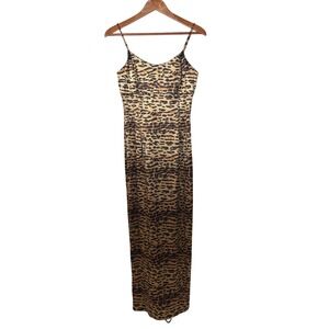 Vintage Jessica McClintock Gunne Sax‎ 5/6 Leopard Print Maxi Slip Dress Cocktail